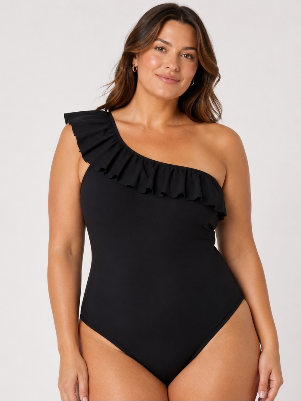 J. Crew NEW Ruffle one-shoulder one-piece swimsuit black‎ size large